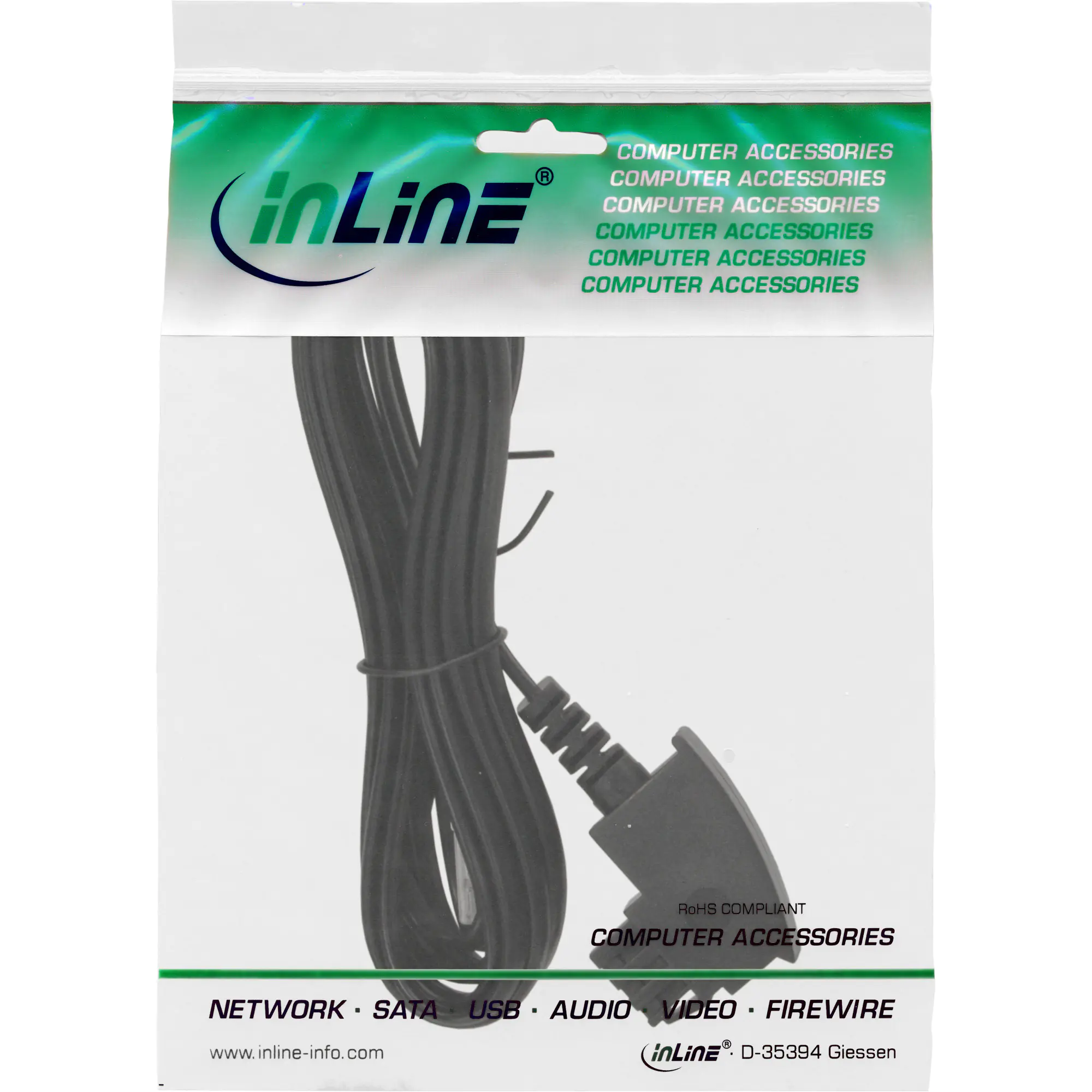 InLine - Telefonkabel - RJ-45 (2-polig) (S) zu TAE-F (S) - 2 m - ungeschirmt - flach - Schwarz