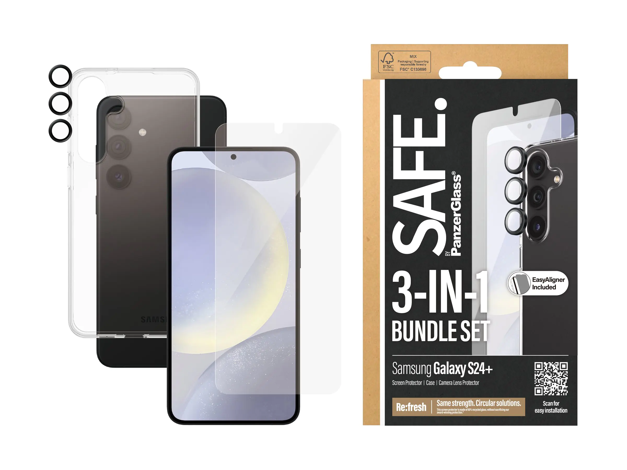 SAFE. by PanzerGlass - 3-in-1 Schutzpacket - hintere Abdeckung für Mobiltelefon - Thermoplastisches Polyurethan (TPU), Kunststoff - durchsichtig - für Samsung Galaxy S24+