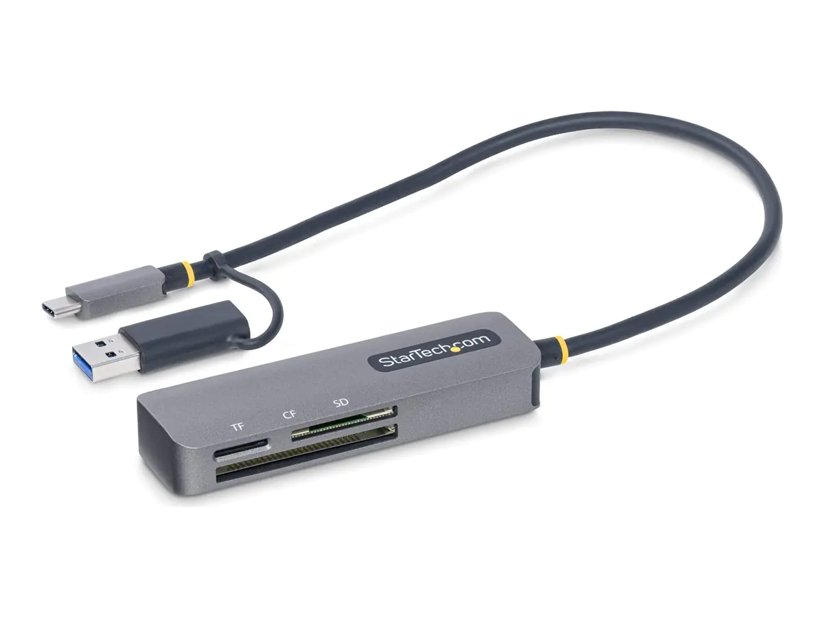 StarTech USB 3.0 Multi-Media Memory Card Reader, SD/microSD/CompactFlash Card Reader, Portable USB 5Gbps Card Adapter, External USB-C Card Reader with Attached USB-A Adapter - Works with Any Operating System (FCREADMICRO3V2) - Kartenleser (CF II, mic