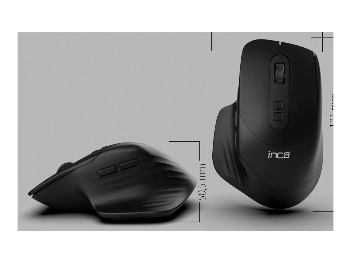INCA IWM-553S - Maus - optisch - 7 Tasten - kabellos - Bluetooth 5.1, 2.4 GHz - kabelloser Empfänger (USB)