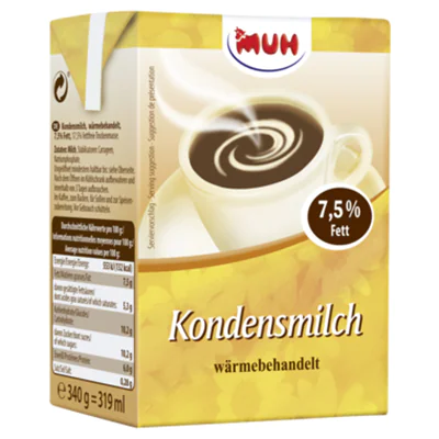 MUH® Kondensmilch TetraPak 7,5% 16 x 0,34 kg/Pack. MUH® Kondensmilch TetraPak 7,5% 16 x 0,34 kg/Pack.