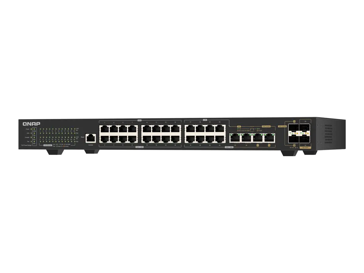 QNAP QSW-M2130P-2C2S26T - Switch - managed - 2 x 10 Gigabit SFP+ + 2 x combo 10 Gigabit SFP+/RJ-45 + 2 x 10Gb Ethernet + 24 x 2.5GBase-T - an Rack montierbar - PoE++ (375 W)