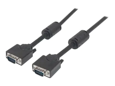Manhattan VGA Monitor Cable (with Ferrite Cores), 3m, Black, Male to Male, HD15, Cable of higher SVGA Specification (fully compatible), Shielding with Ferrite Cores helps minimise EMI interference for improved video transmission, Lifetime Warranty, Polyba