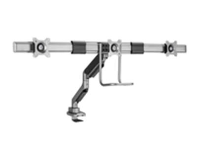 equip - Befestigungskit (Kabeldurchführungsklemme, Schrauben, Klemmhalterung) - Gasfeder - für 3 LCD-Displays/ Curved LCD-Displays - Kunststoff, Aluminium, stainless steel - Silber - Bildschirmgröße: 43.2-68.6 cm (17"-27") - Tischmontage