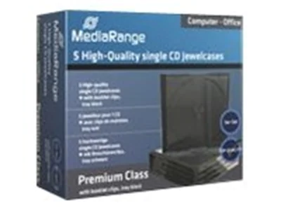 MediaRange Retail-Pack CD-Jewelcases single - Behälter CD-Aufbewahrung - Kapazität: 1 CD/DVD - Schwarz, durchsichtig (Packung mit 5) MediaRange Retail-Pack CD-Jewelcases single - Behälter CD-Aufbewahrung - Kapazität: 1 CD/DVD - Schwarz, durchsichtig (Packung mit 5)