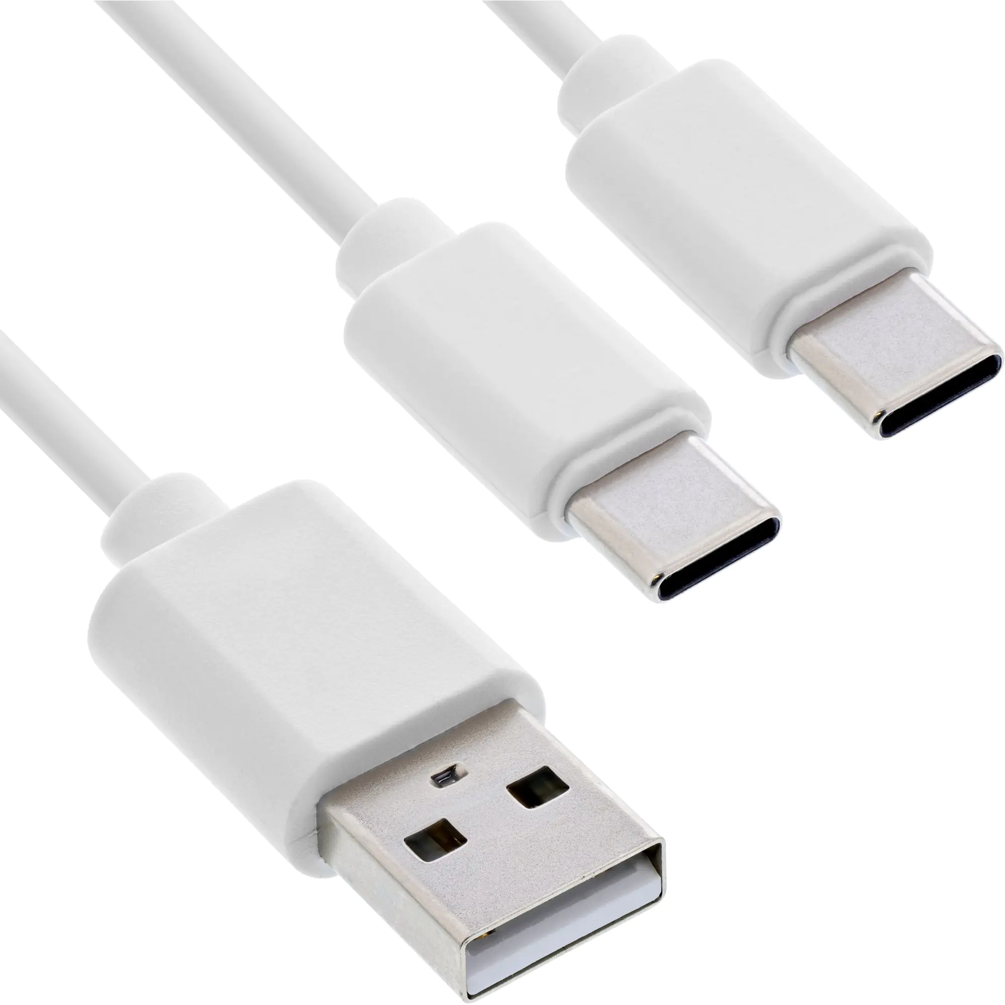 InLine USB 2in1 Y-Ladekabel - 1x USB-A Stecker an 2x USB-C Stecker - weiß - 2m