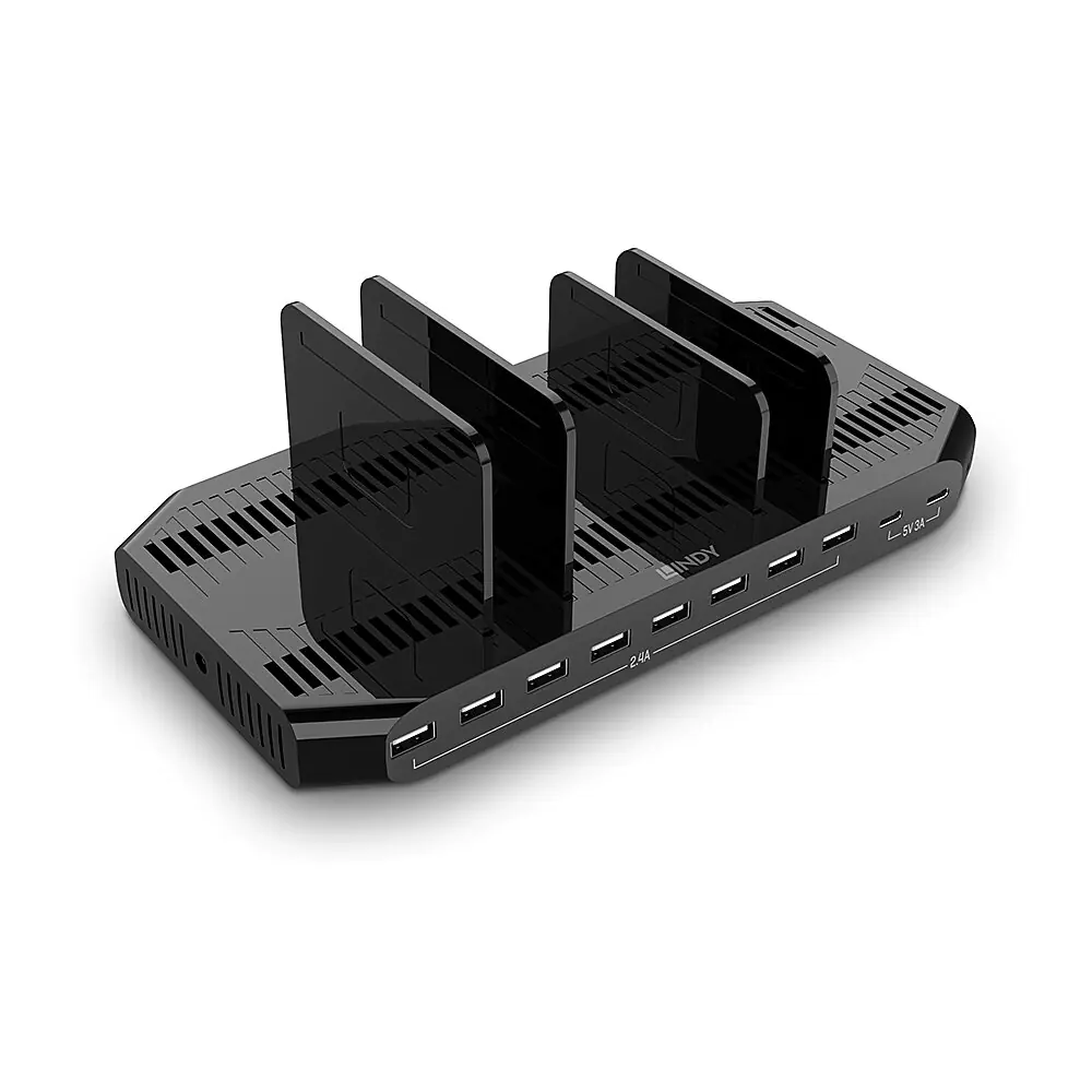 Lindy - Ladestation - 120 Watt - 21 A - BC 1.2, Quick Charge 3.0, AFC, Apple 2.4A - 10 Ausgabeanschlussstellen (8 x 4-poliger USB Typ A, 2 x USB-C) - Schwarz Lindy - Ladestation - 120 Watt - 21 A - BC 1.2, Quick Charge 3.0, AFC, Apple 2.4A - 10 Ausgabeanschlussstellen (8 x 4-poliger USB Typ A, 2 x USB-C) - Schwarz