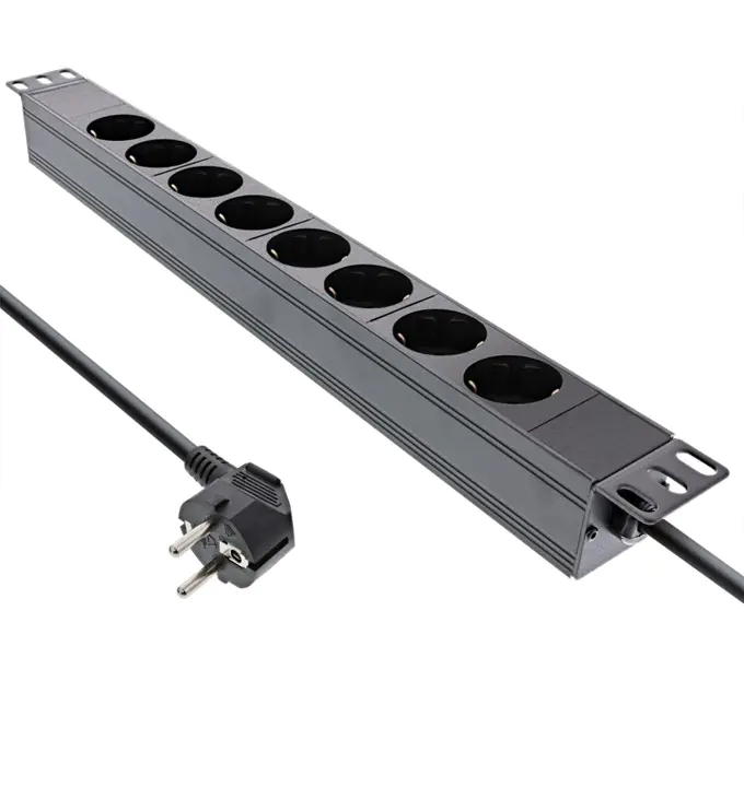 Bayko 19"-Steckdosenleiste PROFESSIONAL 8-fach schwarz, 2,0m, ohne Schalter