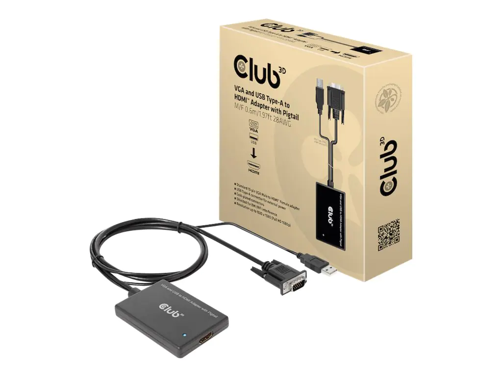 Club 3D - Videoadapter - HD-15 (VGA), USB (nur Strom) männlich zu HDMI weiblich - 60 cm - abgeschirmt - 1080p-Unterstützung
