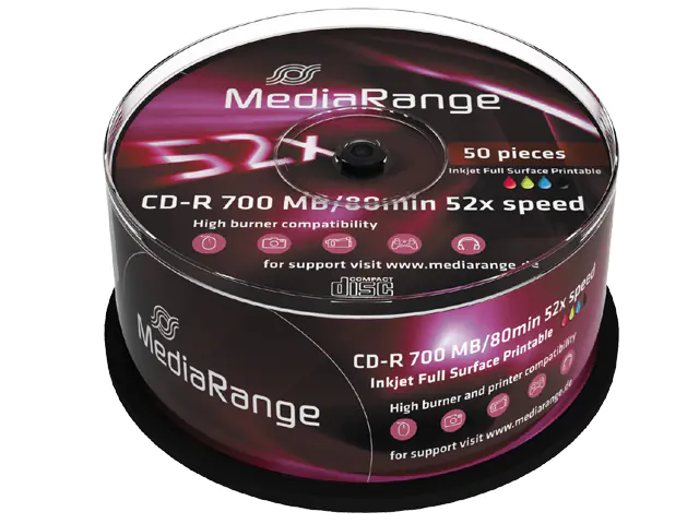 MediaRange - 50 x CD-R - 700 MB (80 Min) 52x - weiß - mit Tintenstrahldrucker bedruckbare Oberfläche - Spindel