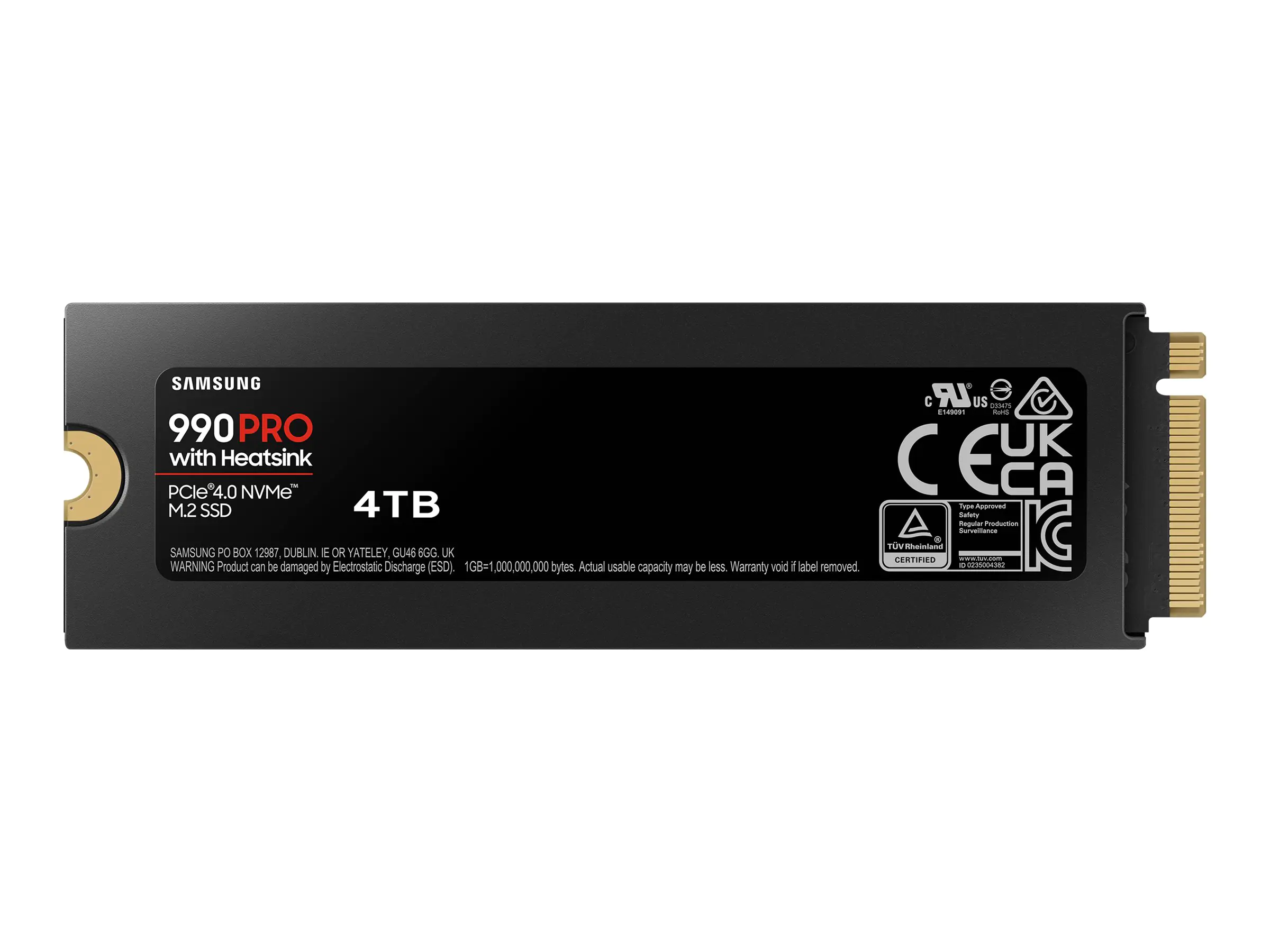 Samsung 990 PRO MZ-V9P4T0CW - SSD - verschlüsselt - 4 TB - intern - M.2 2280 - PCIe 4.0 x4 (NVMe) - 256-Bit-AES - TCG Opal Encryption - integrierter Kühlkörper Samsung 990 PRO MZ-V9P4T0CW - SSD - verschlüsselt - 4 TB - intern - M.2 2280 - PCIe 4.0 x4 (NVMe) - 256-Bit-AES - TCG Opal Encryption - integrierter Kühlkörper