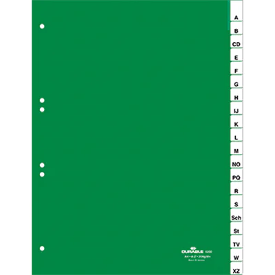 DURABLE Ordnerregister 620005 A-Z DIN A4 20tlg umschweißte Taben grün DURABLE Ordnerregister 620005 A-Z DIN A4 20tlg umschweißte Taben grün