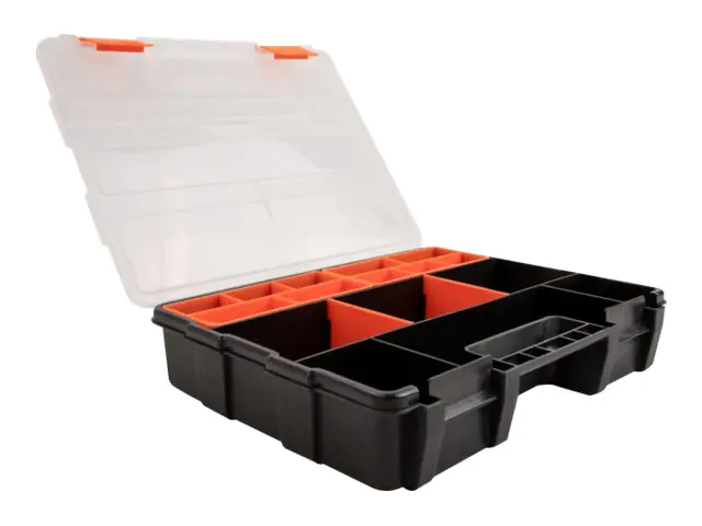 Delock - Werkzeugkiste - 21 Fächer - Kunststoff - Schwarz, orange