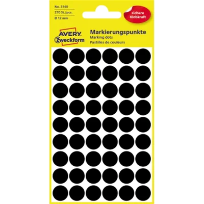 Avery Zweckform Markierungspunkt 3140 12mm schwarz 270 St./Pack. Avery Zweckform Markierungspunkt 3140 12mm schwarz 270 St./Pack.