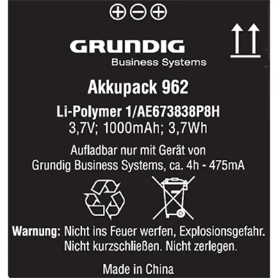 Grundig Akku 962 für Digta 7-Serie gcm9620 Grundig Akku 962 für Digta 7-Serie gcm9620