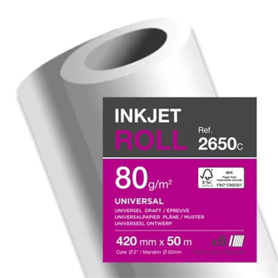 Clairefontaine Inkjetplotterpapier UNIVERSAL 420 mm x 50 m (B x L) 80g/m² hochweiß 6 Rl./Pack.