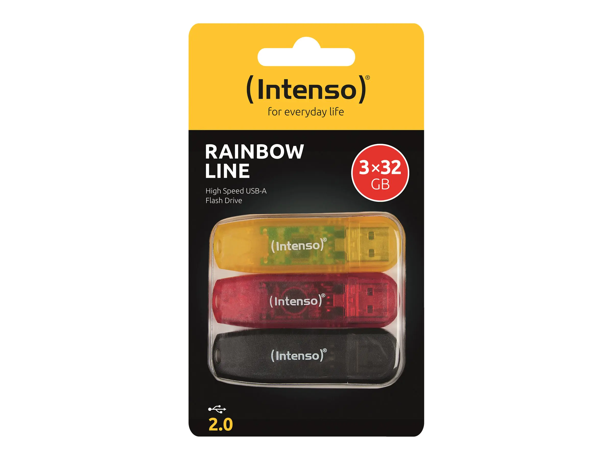 Intenso Rainbow Line - USB-Flash-Laufwerk - 32 GB - USB 2.0 - Schwarz, Gelb, Rot (Packung mit 3)