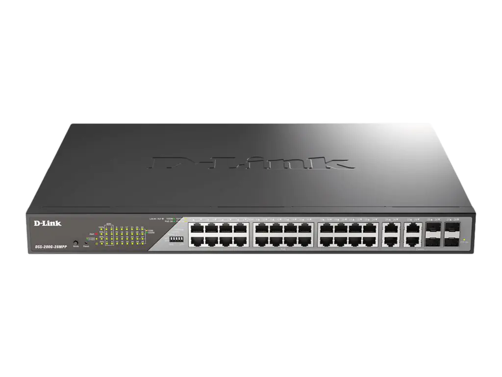 D-Link DSS 200G-28MPP - Switch - managed - 24 x 10/100/1000 (PoE) + 4 x Kombi-SFP - an Rack montierbar - PoE (518 W)