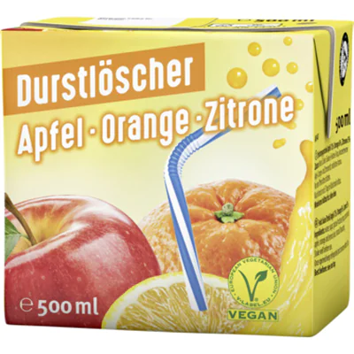 Durstlöscher Softdrink Apfel-Orange-Zitrone 12 x 0,5 l/Pack. Durstlöscher Softdrink Apfel-Orange-Zitrone 12 x 0,5 l/Pack.