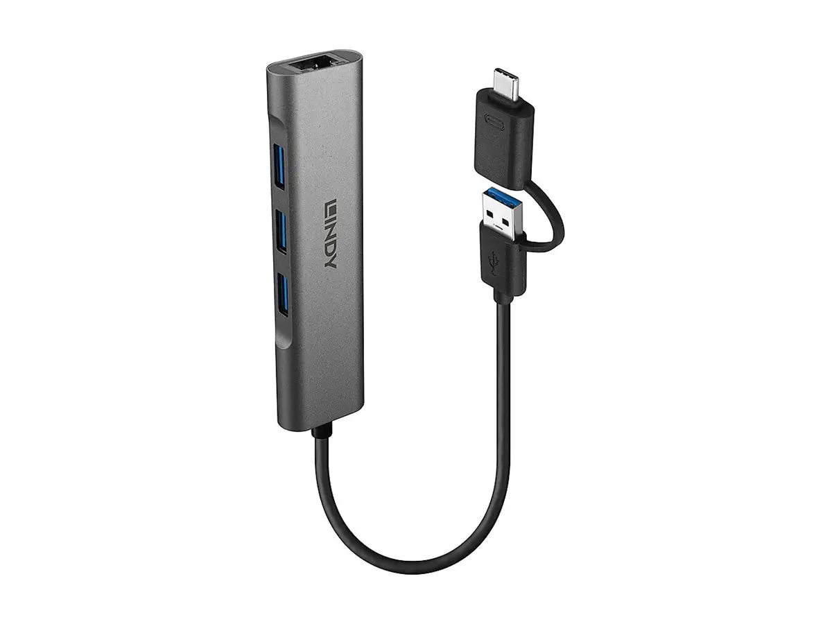 Lindy - Hub - 3 x USB + 1 x 10/100/1000 - Desktop