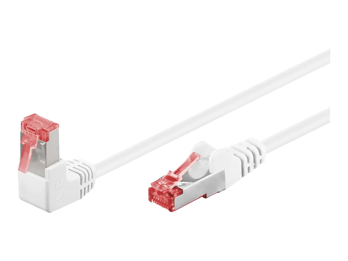 goobay - Patch-Kabel - RJ-45 (M) gewinkelt zu RJ-45 (M) gerade - 50 cm - 6 mm - SFTP, PiMF - CAT 6 - halogenfrei, rund, hauchvergoldete Kontakte - weiß