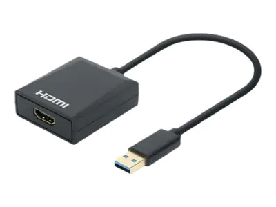 Manhattan USB-A to HDMI Cable, 1080p@60Hz, Converts USB 3.2 Gen1 (aka USB 3.0) signal to HDMI, 15cm, Black, Male to Female, Three Year Warranty, Retail Box - Videoadapter - USB Typ A männlich zu HDMI weiblich - 15 cm - Schwarz - 1080p-Unterstützung, 60 Hz