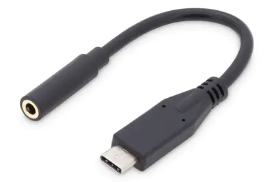DIGITUS - Adapter USB-C auf Klinkenstecker - 24 pin USB-C männlich zu mini-phone stereo 3.5 mm weiblich - 20 cm - Schwarz DIGITUS - Adapter USB-C auf Klinkenstecker - 24 pin USB-C männlich zu mini-phone stereo 3.5 mm weiblich - 20 cm - Schwarz
