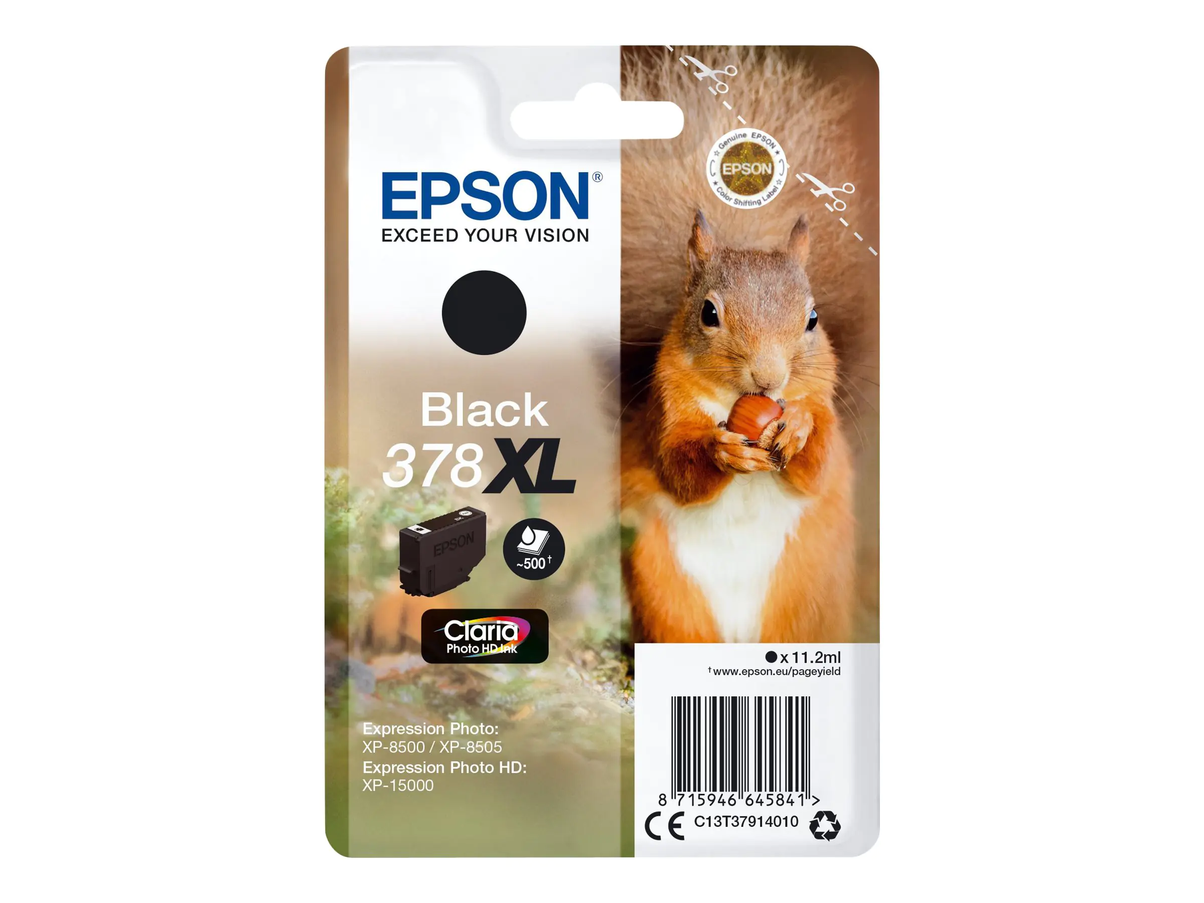 Epson 378XL - 11.2 ml - XL - Schwarz - Original - Blisterverpackung - Tintenpatrone - für Expression Home XP-8605, 8606; Expression Home HD XP-15000; Expression Photo XP-8500, 8505