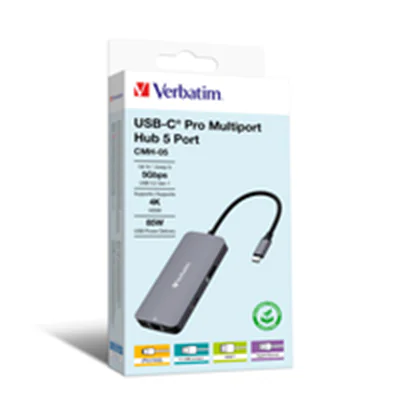 Verbatim CMH 05 - Hub - 1 x HDMI + 1 x USB-C (Spannungsversorgung) + 2 x USB-A 3.2 Gen 1 + 1 x 1 Gigabit Ethernet - Desktop Verbatim CMH 05 - Hub - 1 x HDMI + 1 x USB-C (Spannungsversorgung) + 2 x USB-A 3.2 Gen 1 + 1 x 1 Gigabit Ethernet - Desktop