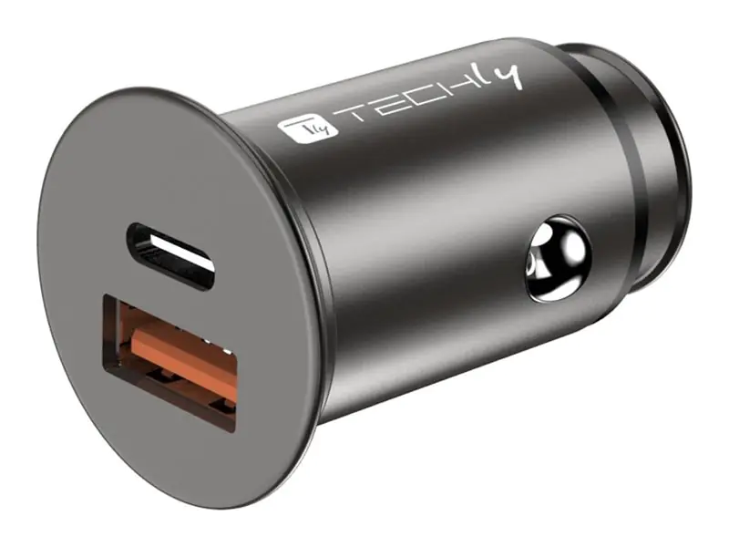Techly Auto-Netzteil - 38 Watt - 3 A - Fast Charge 3.0 - 2 Ausgabeanschlussstellen (USB, 24 pin USB-C) IUSB2-CAR5-AC38W