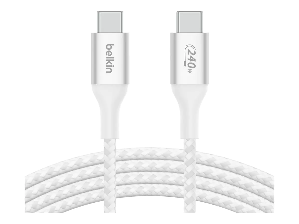 Belkin BoostCharge - USB-Kabel - 24 pin USB-C (M) zu 24 pin USB-C (M) - USB 2.0 - 2 m - unterstützt bis zu 240 W Spannungsversorgung - weiß