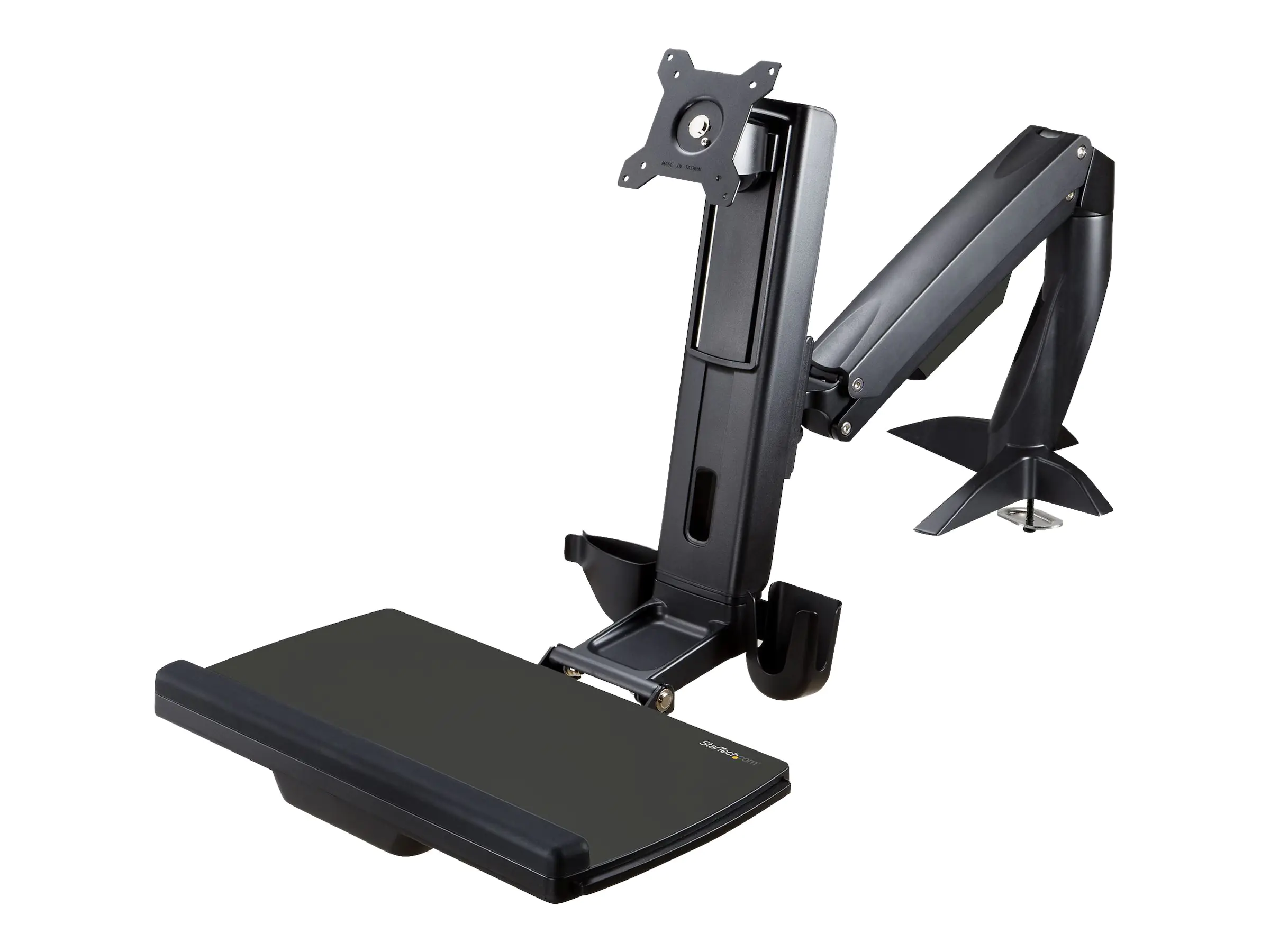 StarTech Monitor Tischhalterung - Monitorarm für bis zu 24 Monitore - VESA Halterung - Höhenverstellbar - Befestigungskit (Bodenplatte, Spalte, Durchführungsplatte, Tastatur-Tablett, Unterlegscheiben, Monitorarm, Klemmhalterung, Basis, Basis-Pad) für Moni