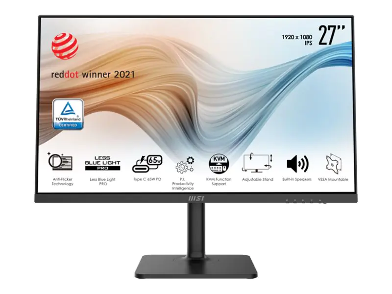 MSI Modern MD272PDE - LCD-Monitor - 68.6 cm (27") - 1920 x 1080 Full HD (1080p) @ 75 Hz - IPS - 250 cd/m² - 1000:1 - 5 ms - HDMI, DisplayPort, USB-C - Lautsprecher - Schwarz