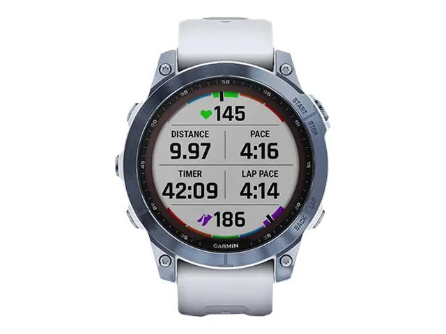 Garmin fenix 7 Sapphire Solar - 47 mm - Mineral Blue Titanium - Sportuhr mit Band - Silikon - Whitestone - Handgelenkgröße: 125-208 mm - Anzeige 3.302 cm (1.3") - 32 GB - Bluetooth, Wi-Fi, ANT+ - 73 g