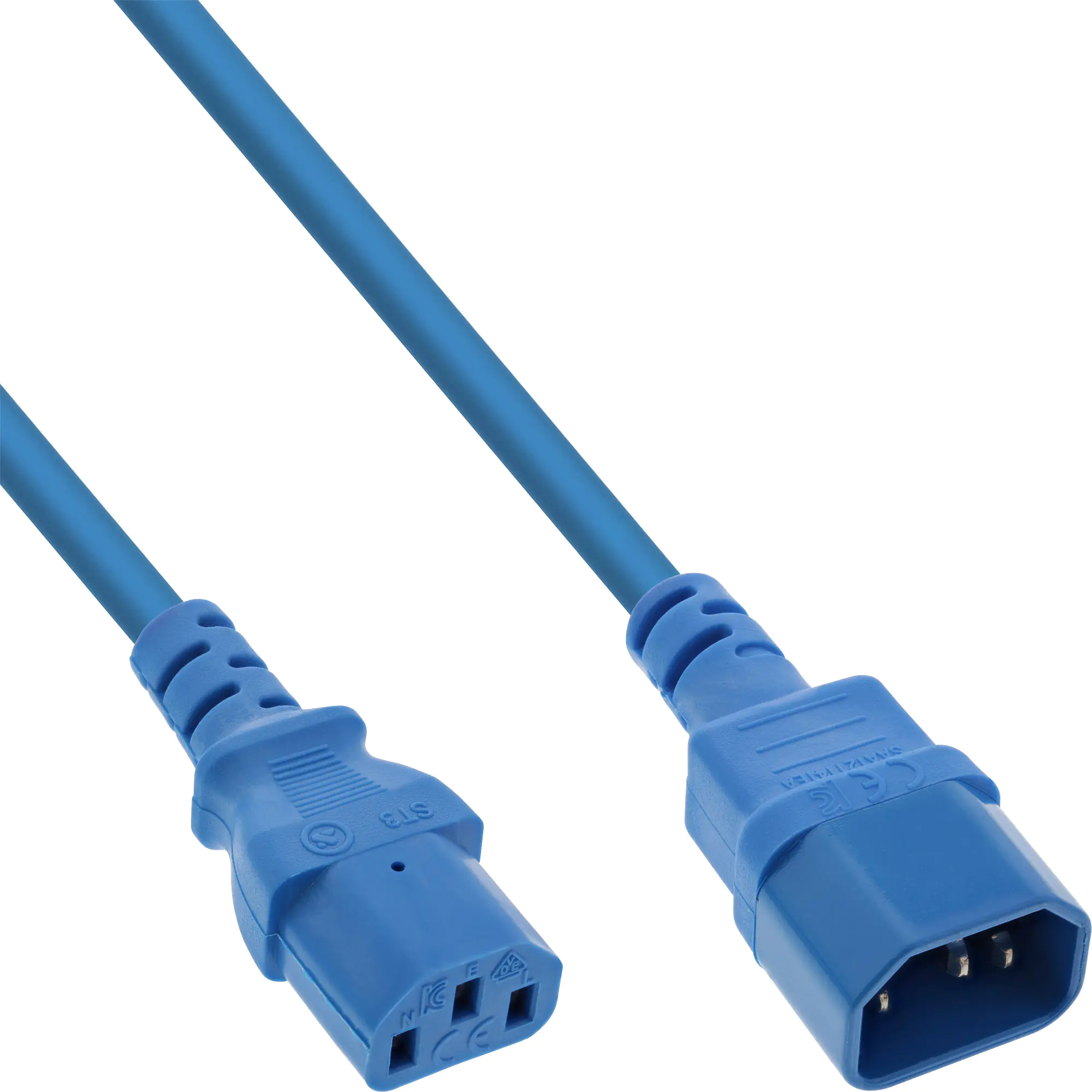 InLine Kaltgeräteverlängerung - C13 auf C14 - blau - 0,75m 16507B