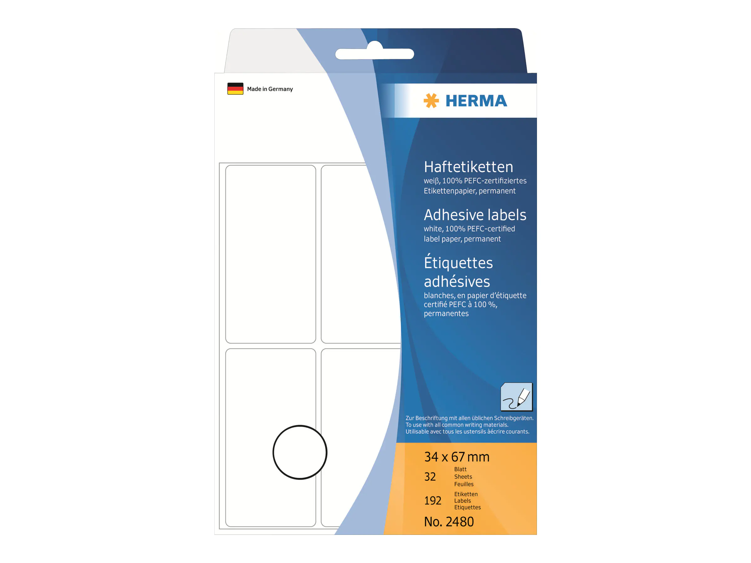 HERMA Etikett 2480 34x67mm weiß 192 St./Pack.