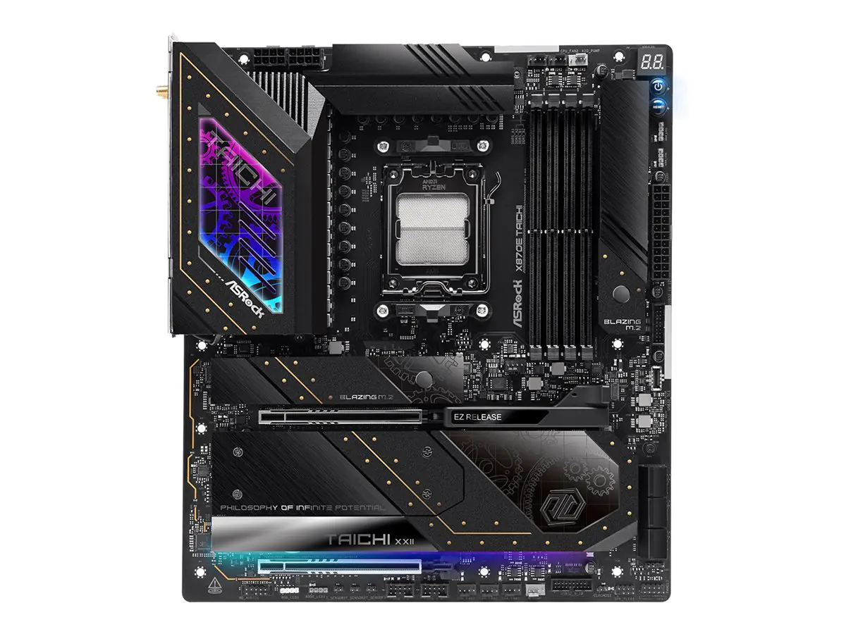 ASRock X870E Taichi - Motherboard - E-ATX - Socket AM5 - AMD X870E Chipsatz - USB4, USB 3.2 Gen 1, USB 3.2 Gen 2, USB-C 3.2 Gen 2x2 - 5 Gigabit Ethernet, Wi-Fi 7, Bluetooth - Onboard-Grafik (CPU erforderlich) - HD Audio (8-Kanal)