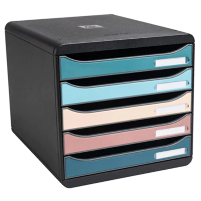 Exacompta Schubladenbox BIG-BOX plus 5 Schubladen DIN A4, Überbreite Polystyrol Gehäusefarbe: schwarz Farbe der Schublade: mehrfarbig Exacompta Schubladenbox BIG-BOX plus 5 Schubladen DIN A4, Überbreite Polystyrol Gehäusefarbe: schwarz Farbe der Schublade: mehrfarbig