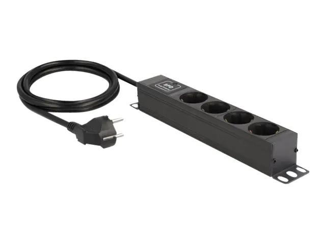 Delock - Steckdosenleiste (Wandmontage) - AC 220-250 V - 3500 Watt - Eingabe, Eingang power CEE 7/7 - Ausgangsanschlüsse: 4 (4 x CEE 7/3) - 1U - 1.5 m Schnur - Schwarz
