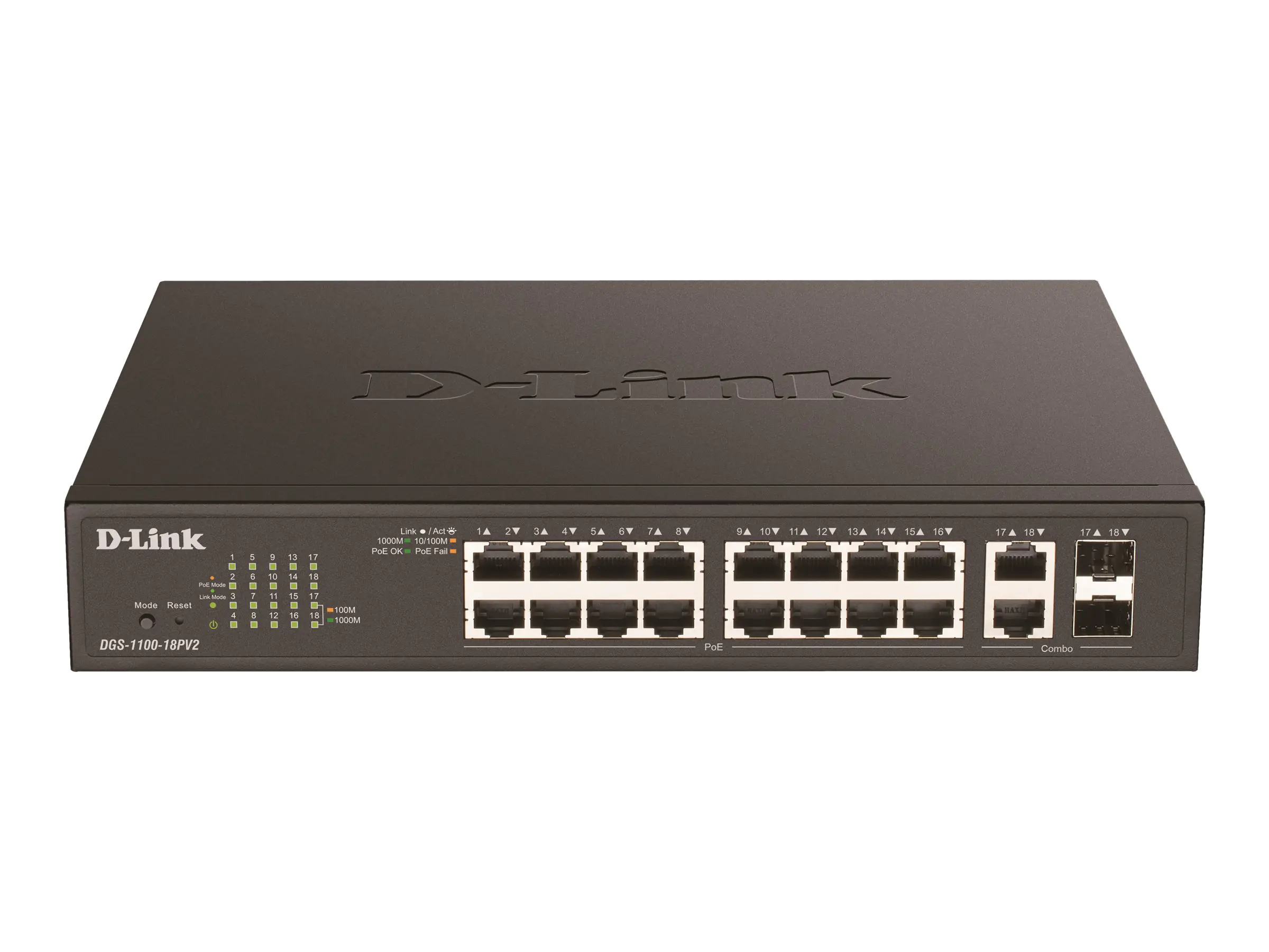 D-Link DGS 1100-18PV2 - Switch - Smart - 16 x 10/100/1000 (PoE+) DGS-1100-18PV2