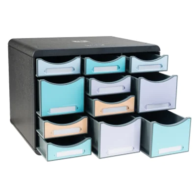 Exacompta Schubladenbox STORE-BOX Multi 11 Schubladen Polystyrol Gehäusefarbe: schwarz Farbe der Schublade: schwarz/pastellfarbig Exacompta Schubladenbox STORE-BOX Multi 11 Schubladen Polystyrol Gehäusefarbe: schwarz Farbe der Schublade: schwarz/pastellfarbig