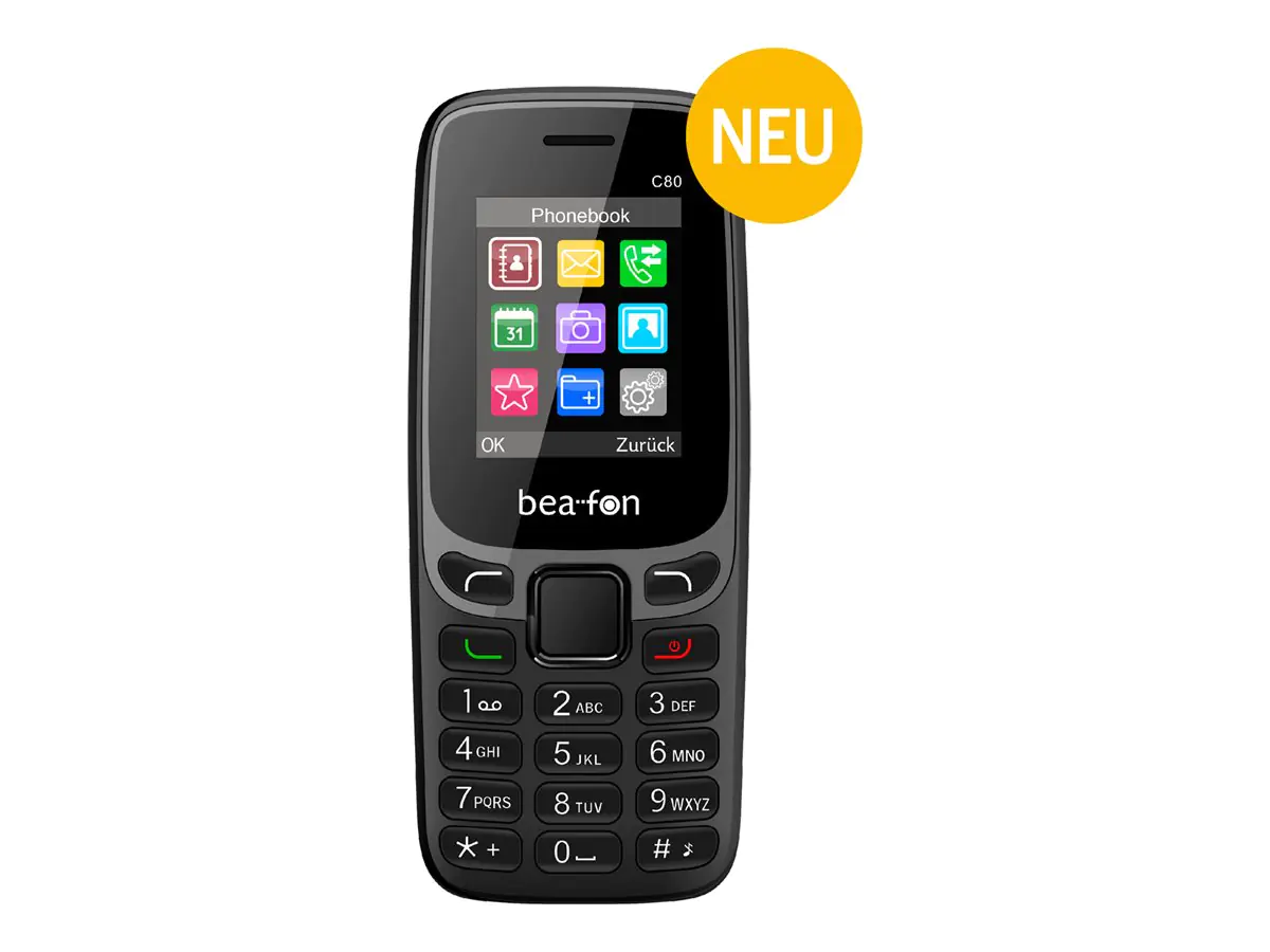 Bea-fon Classic Line C80 - Feature Phone - Dual-SIM - LCD-Anzeige - 128 x 160 Pixel 0,3 MP - Schwarz