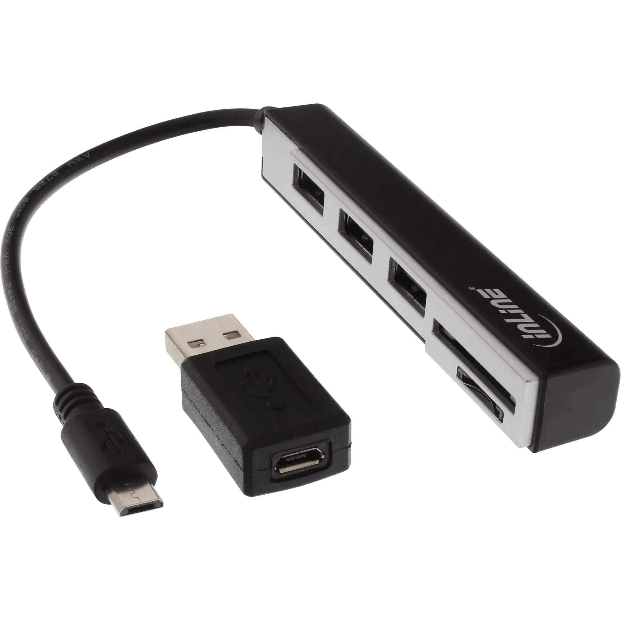 InLine OTG Cardreader with 3 Port USB Hub - Kartenadapter (SD, miniSD, SDHC, microSDHC, SDXC, miniSDXC) - micro USB 2.0 InLine OTG Cardreader with 3 Port USB Hub - Kartenadapter (SD, miniSD, SDHC, microSDHC, SDXC, miniSDXC) - micro USB 2.0