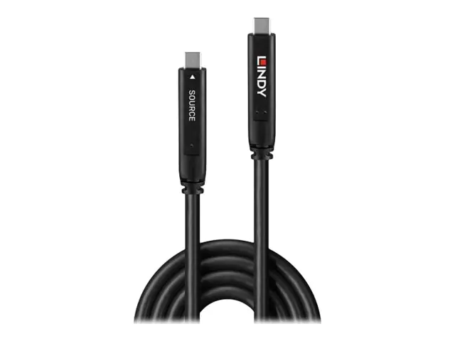 Lindy - USB-Kabel - 24 pin USB-C (M) zu 24 pin USB-C (M) - USB 3.2 Gen 2 / DisplayPort 1.4 /Thunderbolt 3 - 20 V - 3 A - 10 m - rund, USB Power Delivery (60W), unterstützt 4K 60 Hz (3840 x 2160) - Schwarz