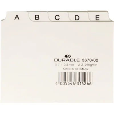 DURABLE Leitregister 367002 DIN A7 quer A-Z Kunststoff weiß DURABLE Leitregister 367002 DIN A7 quer A-Z Kunststoff weiß