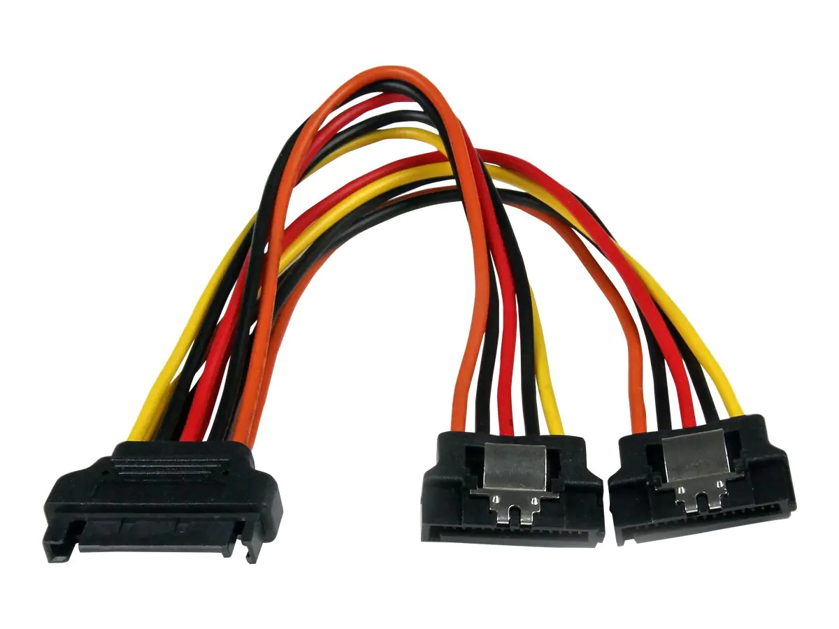 StarTech.com SATA Y-Strom-Adapterkabel mit Verriegelungs Clip 15cm - S-ATA Y Splitter Stromkabel St/Bu - Serial ATA 15pin Y-Adapter - Netz-Splitter - SATA-Stromstecker (M) PYO2LSATA