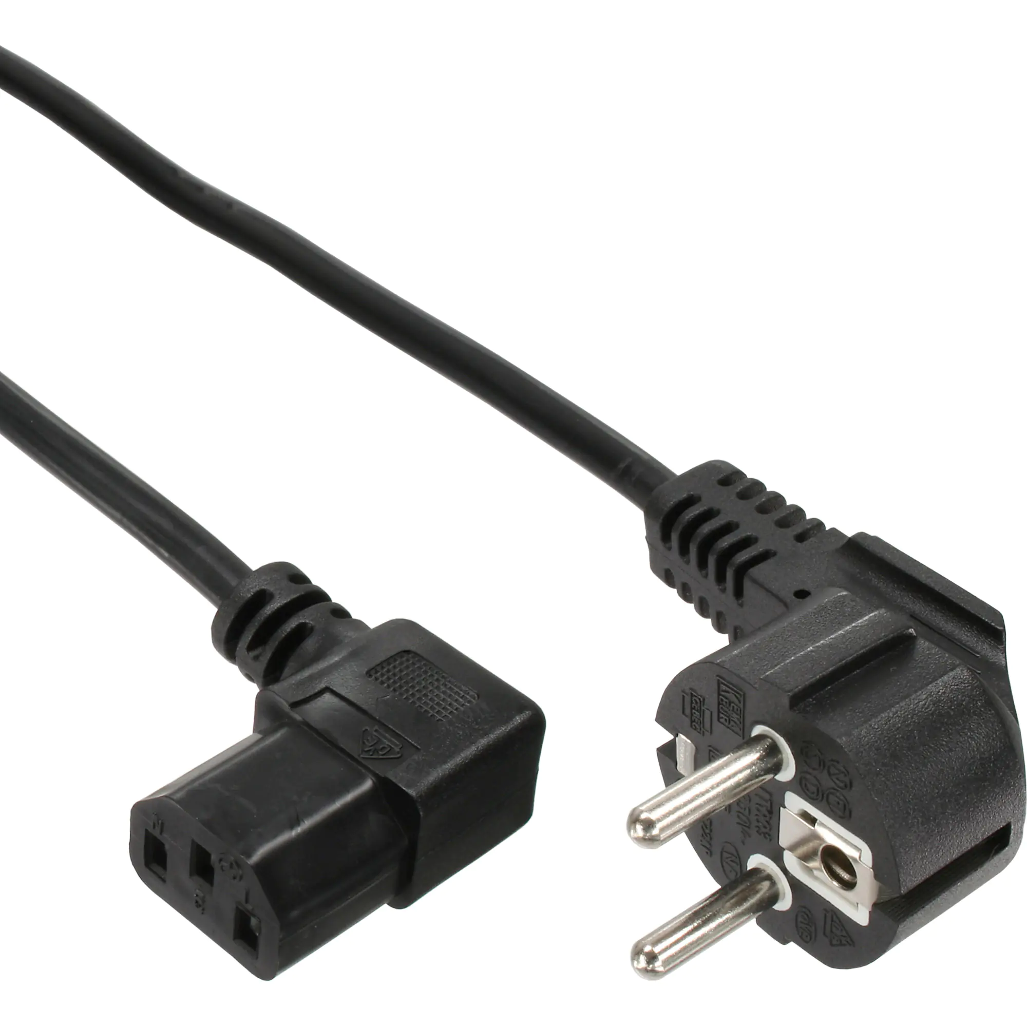 InLine - Stromkabel - Typ F (M) gewinkelt zu power IEC 60320 C13 rechtwinklig - 3 m - Schwarz - Deutschland (Packung mit 25)