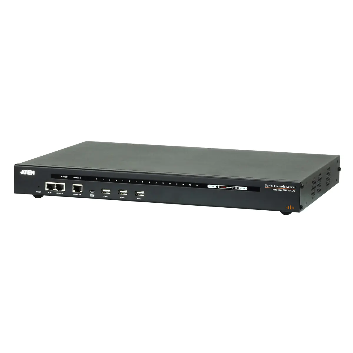 ATEN 16-Port Serieller Konsolen Server mit Dual-Strom/LAN, RJ-45/Mini-USB, 329,8 x 437,2 x 44 mm, 5,29 kg, AC, 100 - 240 V, 50 / 60 Hz SN0116CO-AX-G