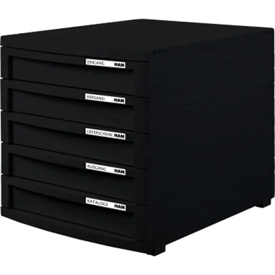 HAN Schubladenbox CONTUR 1505-13 DIN A4/B4/C4 5Schübe geschl. sw/sw HAN Schubladenbox CONTUR 1505-13 DIN A4/B4/C4 5Schübe geschl. sw/sw