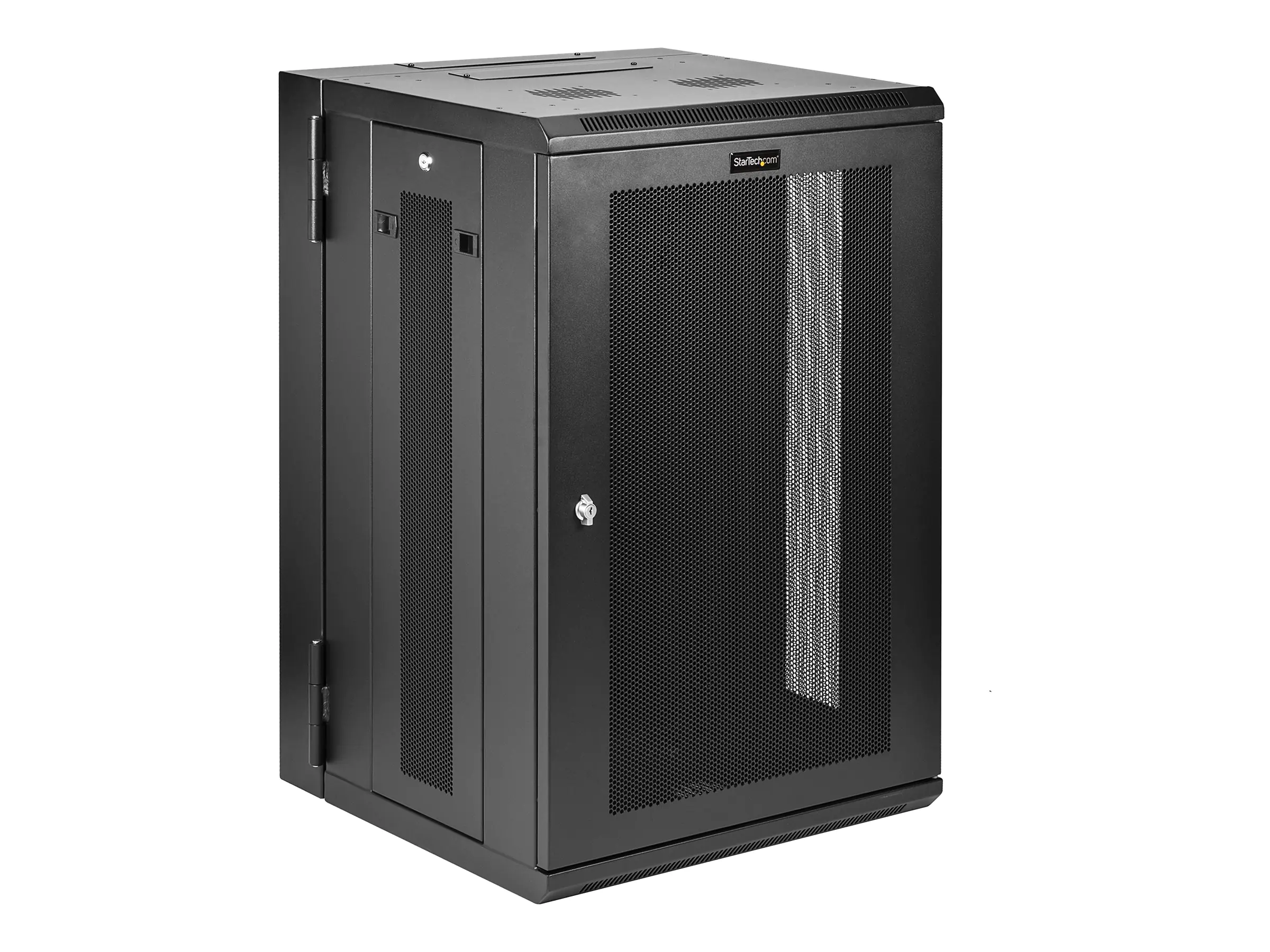 StarTech 18U 19" Wall Mount Network Cabinet, 16" Deep Hinged Locking IT Network Switch Depth Enclosure, Assembled Vented Computer Equipment Data Rack with Shelf & Flexible Side Panels - 18U Vented Cabinet (RK1820WALHM) - Schrank für Rack-Gehäuse - geeigne